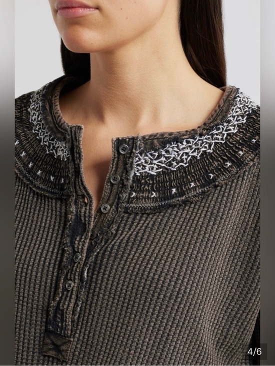 Free People Tops - Free People Embroidered Collar thermal top NWT
